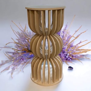 Pedestal Table with center bubble Slats - Floral Display Table, Wood Plinth Table, Photo Arch Backdrop Prop