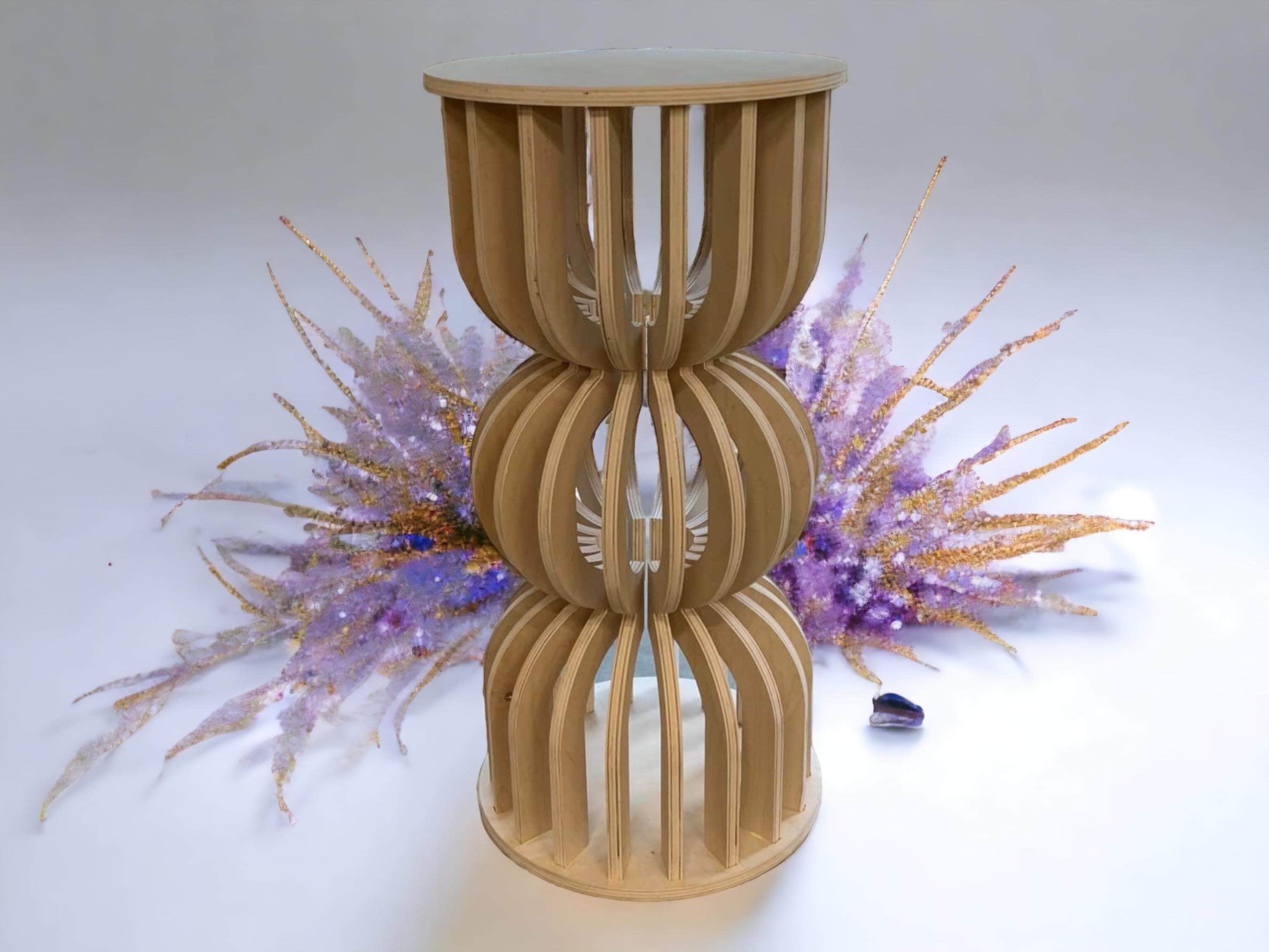 Pedestal Table with center bubble Slats - Floral Display Table, Wood Plinth Table, Photo Arch Backdrop Prop