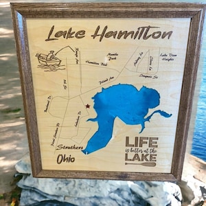 Wood Lake Map, Lake Hamilton Ohio, Any Lake, Lake House Decor, Wall Art, Personalized Gift, Cabin Decor, Customizable, Lake Signs,