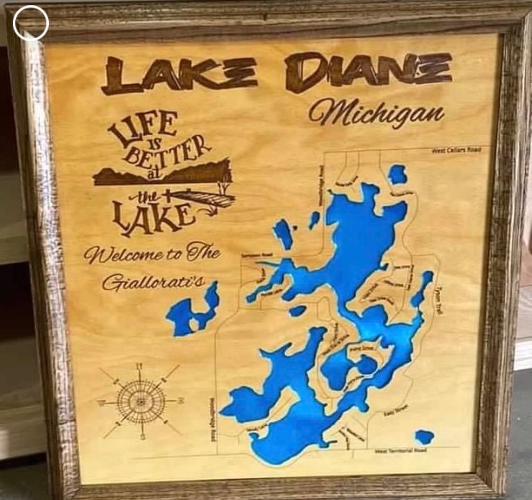 Wood Lake Map, Lake Diane Michigan, Any Lake, Lake House Decor, Wall Art, Personalized Gift