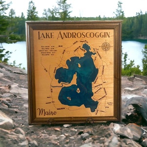 Wood Lake Map, Lake Androscoggin Maine, Any Lake, Lake House Decor, Wall Art, Personalized Gift, Cabin Decor, Customizable, Lake Signs, Map