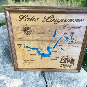 Wood Lake Map, Lake Linganore Maryland, Any Lake, Lake House Decor, Wall Art, Personalized Gift, Cabin Decor, Customizable, Lake Signs, Map