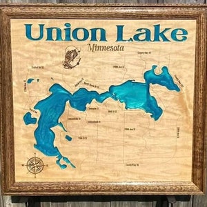 Wood Lake Map, Union Lake Minnesota, Any Lake, Lake House Decor, Wall Art, Personalized Gift, Cabin Decor, Customizable, Lake Signs, Map