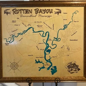 Wood Lake Map, Rotten Bayou Mississippi, Any Lake, Lake House Decor, Wall Art, Personalized Gift, Cabin Decor, Customizable, Lake Signs, Map