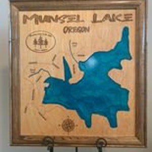 Wood Lake Map, Munsel Lake Oregon, Any Lake, Lake House Decor, Wall Art, Personalized Gift, Cabin Decor, Customizable, Lake Signs,Framed Map