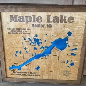 Wood Lake Map, Maple Lake Minnesota, Any Lake, Lake House Decor, Wall Art, Personalized Gift, Cabin Decor, Customizable, Lake Signs, Map