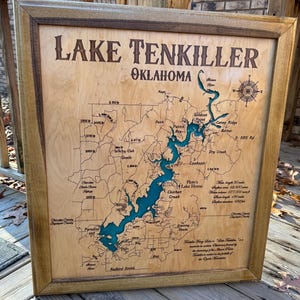 Wood Lake Map, Lake Tenkiller Oklahoma, Any Lake, Lake House Decor, Wall Art, Personalized Gift, Cabin Decor, Customizable, Lake Signs, Map,