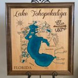 Wood Lake Map Lake Tohopekaliga Florida, Any Lake, Lake House Decor, Wall Art, Personalized Gift, Cabin Decor, Customizable, Lake Signs, Map