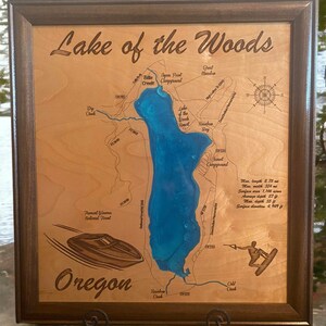 Wood Lake Map, Lake of the Woods Oregon, Any Lake, Lake House Decor, Wall Art, Personalized Gift, Cabin Decor, Customizable, Lake Signs, Map