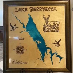 Wood Lake Map Lake Berryessa California, Any Lake, Lake House Decor, Wall Art, Personalized Gift, Cabin Decor, Customizable, Lake Signs, Map