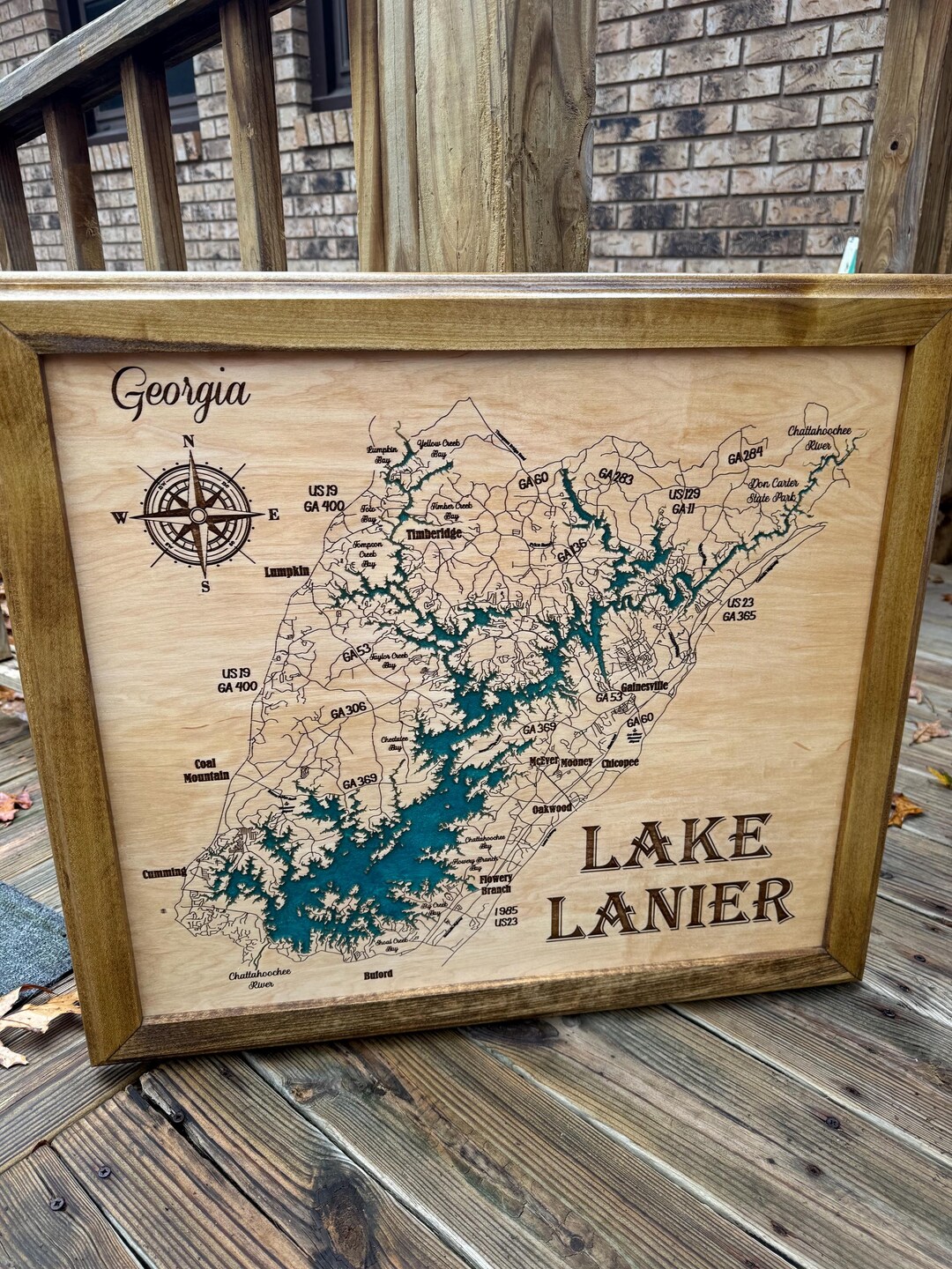 Lake Lanier Georgia Wood and Resin Laser Engraved Map - Etsy