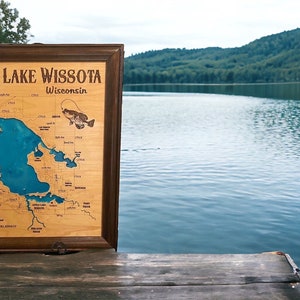 Wood Lake Map, Lake Wissota Wisconsin, Any Lake, Lake House Decor, Wall Art, Personalized Gift, Cabin Decor, Customizable, Lake Signs, Map