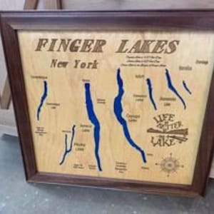Wood Lake Map Finger Lakes New York, Any Lake, Lake House Decor, Wall Art, Personalized Gift, Cabin Decor, Customizable, Lake Signs, Framed