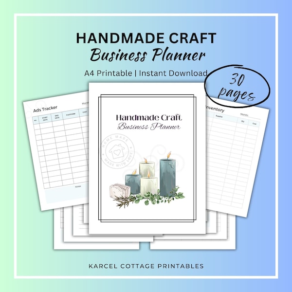 Homemade Craft Business Planner Printable, Small Business Planner, Craft Organizer, Project Planner A4 Instant Download