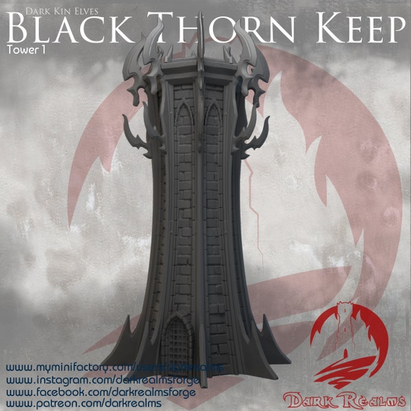 Dark Elf Tower 1 - 28mm 32mm / Black Thorn Keep / Dark Kin Elves / Drow / Dark Realms / Scatter Terrain / Wargaming / DnD / Mordheim / AoS