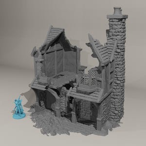 Tienda en ruinas de Briarwood Village 1 - Ruinas de tienda impresas en 3D, terreno para juegos de rol y de guerra