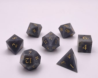 Labradorite Dice Set: Engraved Gemstone DnD Dice