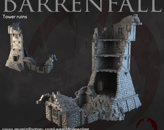 Barrenfall - Tower Ruins, 28mm 32mm / Dark Realms / Scatter Terrain / Wargaming Terrain / DnD / Frostgrave / Mordheim / AoS / Handbemalt