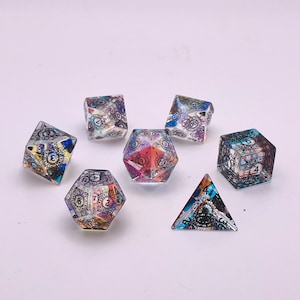Rainbow Crystal Spellcaster Dice | Glass DnD Dice | Premium Crystal Dice | Gemstone D20 Set | TTRPG Dice | Full Dice Set | Rainbow Mage Dice