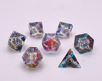 Rainbow Crystal Spellcaster Dice | Glass DnD Dice | Premium Crystal Dice | Gemstone D20 Set | TTRPG Dice | Full Dice Set | Rainbow Mage Dice