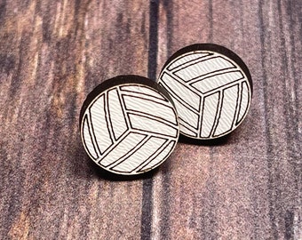 Volleyball Stud Earrings, White, Round