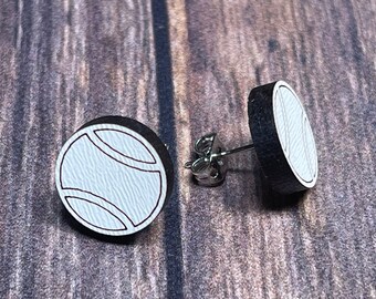 Tennis Stud Earrings, White, Wood, Cute