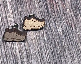 Track and Field Stud Earrings, Laser Cut, Wood, Team, Coach, Shoe