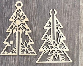 Laser cut Tree Ornament 3D,  Unique Christmas Ornament, Rustic Wooden Ornament