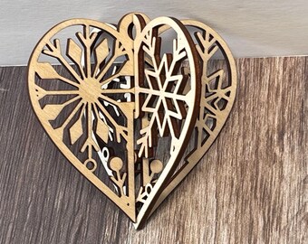 Laser cut Heart Ornament, Unique Christmas Ornament, Rustic Wooden Ornament