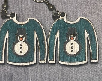 Snowman ugly Christmas sweater earrings