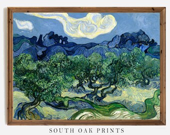 Van Gogh Olive Trees with the Alpilles Mountains Painting Wall Art PRINTABLE Digital FILE Download Grapes Blue Sky Clouds Home Decor VVG28