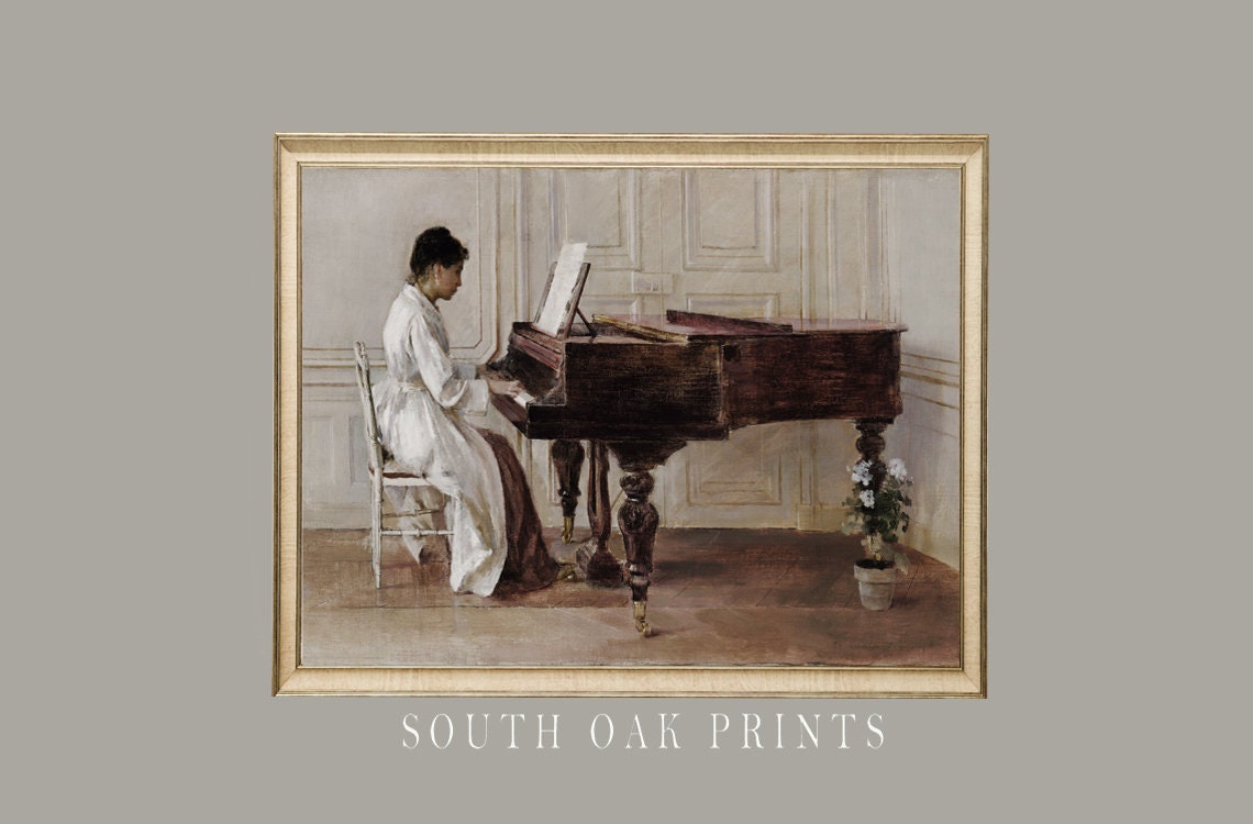 Vintage Woman Playing Piano Portrait Oil Painting | DIGITAL DOWNLOAD ...
