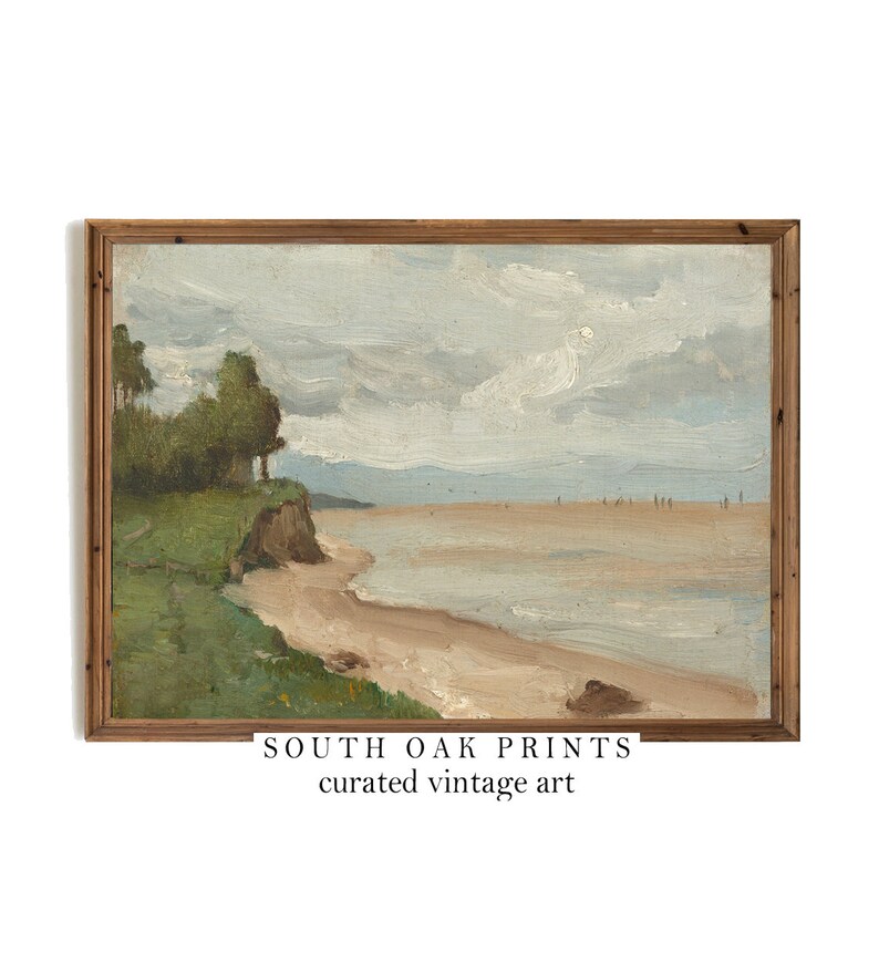 Vintage Beach Painting Artistic Brush Strokes Seascape Print Antique