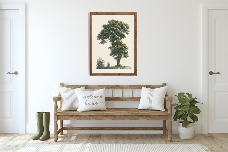 Oak Tree and Rose Bush Print Vintage Botanical Digital Etsy