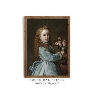 Girl Child Painting | Vintage Print Downloadable PRINTABLE FILE European Classic Portrait Print | Pretty Blue Dress Roses Wal Art | PTP17