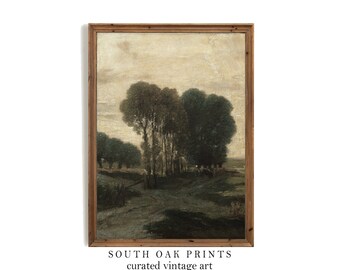 Vintage Neutral Tree Oil Painting | Moody Rustic Warm Tones Sky Wall Art Print Digital PRINTABLE | File Download | LND18