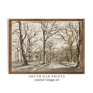 Winter Trees Landscape | Vintage Muted Countryside Nature Watercolor Painting PRINTABLE | Neutral Tree Print WIN1