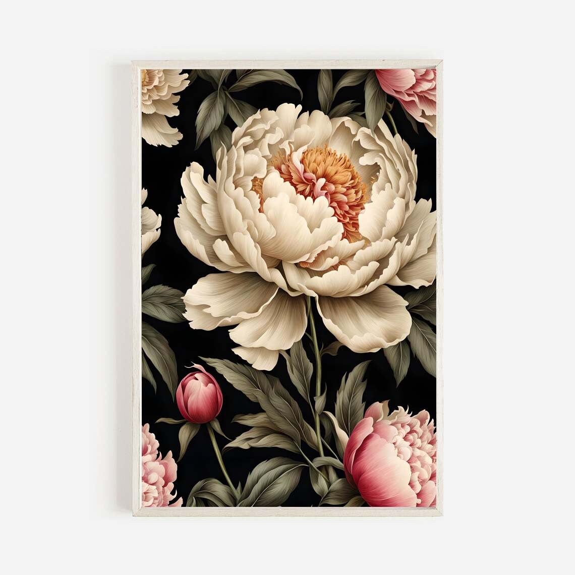 Peony Botanical Flower Digital Wall Art Print Floral Still Life Black ...