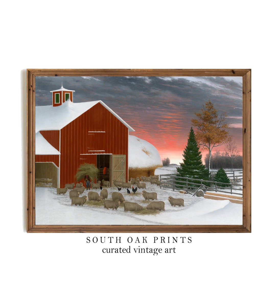 Vintage Red Barn Oil Painting PRINT DIGITAL DOWNLOAD Antique Farmhouse