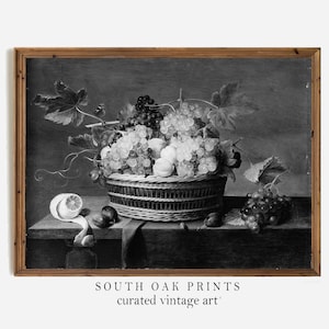 Black and White Still Life Painting Wall Art DIGITAL DOWNLOAD Printable File Antique Vintage Dark Background Fruit Poster Home Decor JVH20