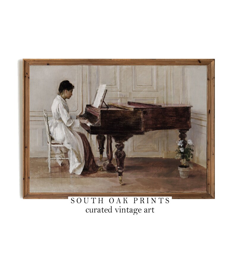 Vintage Woman Playing Piano Portrait Oil Painting | DIGITAL DOWNLOAD ...