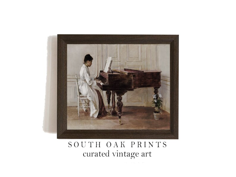 Vintage Woman Playing Piano Portrait Oil Painting | DIGITAL DOWNLOAD ...