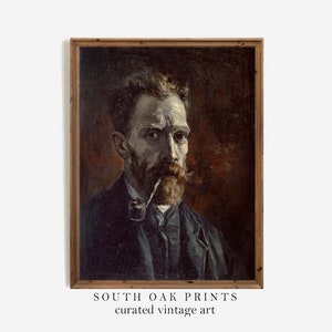 Van Gogh Self-Portrait with Pipe Wall Art Painting PRINTABLE Digital FILE Download Large Classic Traditional Dark Moody Home Decor VVG19