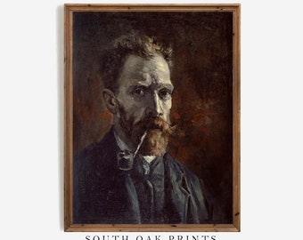 Van Gogh Self-Portrait with Pipe Wall Art Painting PRINTABLE Digital FILE Download Large Classic Traditional Dark Moody Home Decor VVG19