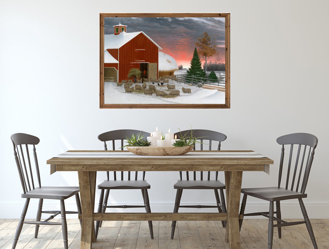 Vintage Red Barn Oil Painting PRINT DIGITAL DOWNLOAD Etsy