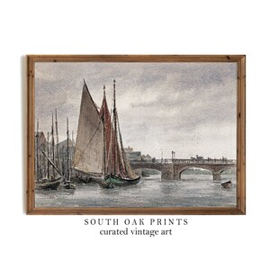 Vintage Italian Seascape Print | Antique Sailboat Watercolor Wall Art| PRINTABLE Digital File | SEA14