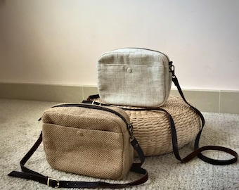 Handmade Jute Linen Crossbody Bag Natural Minimalist Unisex