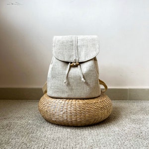 Sac à dos sac à dos en lin fait main mignon minimaliste beige naturel