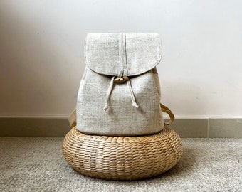 Handmade Linen Daypack Backpack Cute Minimalist Natural Beige