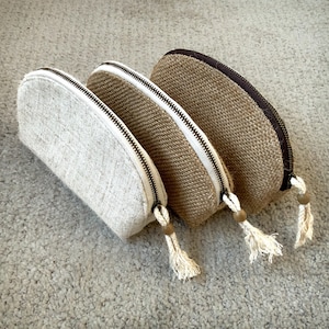 Handgemachte Jute oder Leinen Halbmond Kleine Beutel Minimalistische Naturkosmetik Make-up Tasche